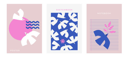 abstract trendy bold dove bird design in modern bold style. design for planner, brochure, book, Notebook covers, print, journal, invitation card designsのイラスト素材