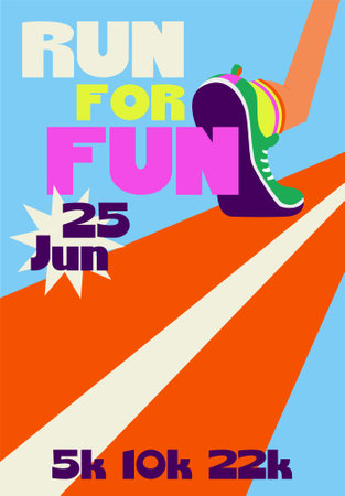 Vector poster - running and sport. Running shoe marathon background template. athlete runner feet running or walking on road . closeup illustration vectorのイラスト素材