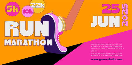 Vector poster - running and sport. Running shoe marathon background template. athlete runner feet running or walking on road . closeup illustration vectorのイラスト素材
