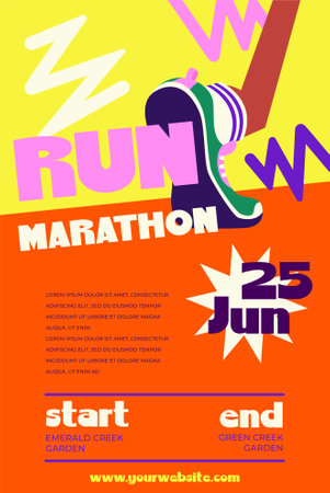 Vector poster - running and sport. Running shoe marathon background template. athlete runner feet running or walking on road . closeup illustration vectorのイラスト素材