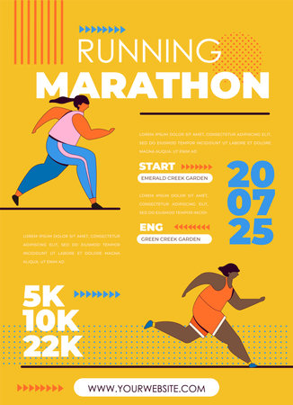 Abstract runners figures. Colorful illustration of group of people, men and women, running marathon together. Running race, people run, colorful poster templateのイラスト素材