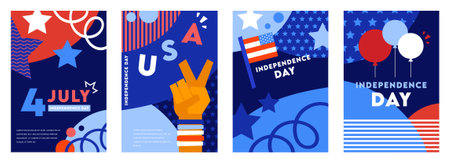USA Independence Day background. 4th of July design with American flag, icons and symbols. Colorful Abstract Geometric Background. Modern colorful concept design. holiday banner, poster, greeting cardのイラスト素材