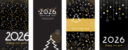 Happy New Year 2026 . Collection of greeting background designs, New Year, social media promotional content. Vector illustrationのイラスト素材