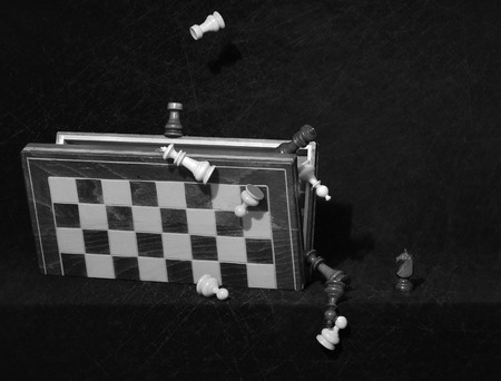 chess pieces in weightlessness above the boxの写真素材