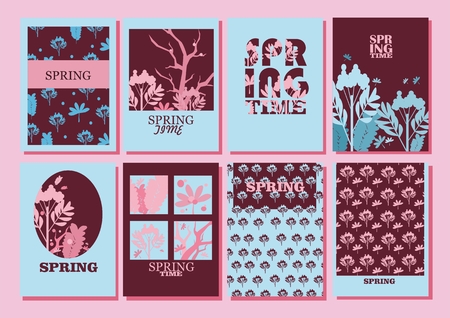 Vintage wedding invitation set design template with daisies on a blue background. Can be used for Save The Date, mothers day, valentines day, birthday cards, invitations.のイラスト素材