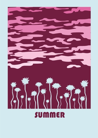 Hello Summer Holiday and Summer Camp poster. Traveling template poster, illustration. Party poster with palm leaf and lettering hello summer.のイラスト素材