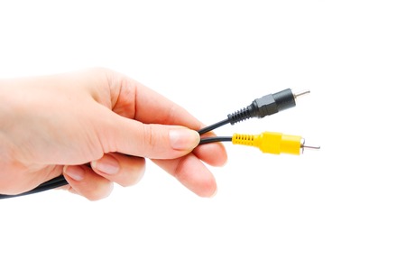 Audio video RCA connection plug in hand