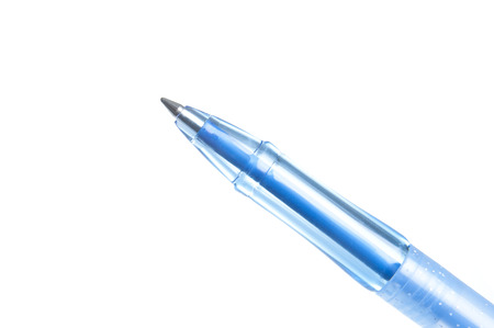 Blue pen with ballpoint closeupの写真素材