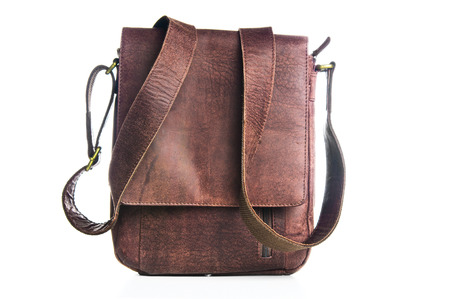 Leather handbag on white backgroundの写真素材