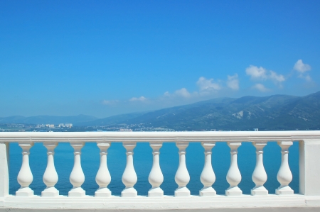 Horizontal view of sea balustrade の写真素材