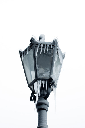 Ice on lamp postの写真素材