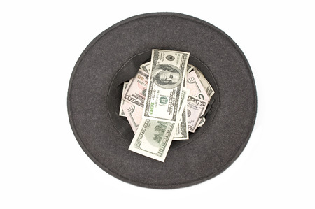 Hat with dollar banknotesの写真素材