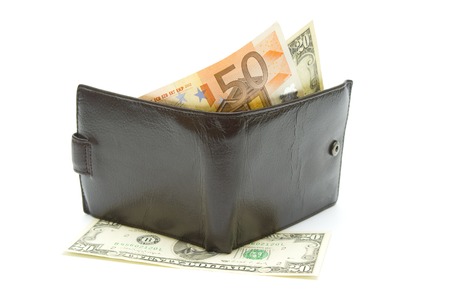 Pocket-book with currency on white 
