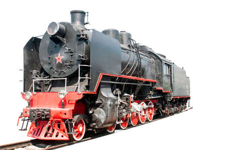 Old steam locomotive on white backgroundの写真素材