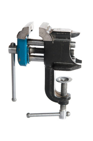 Old vise on white backgroundの写真素材