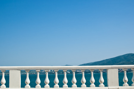 Horizontal view of sea balustrade の写真素材