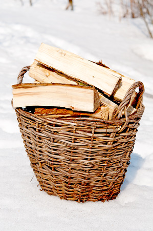 Firewood in a basket の写真素材
