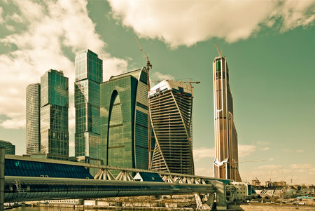 MOSCOW - April 08: The Moscow International Business Center, Moscow-City on April 08, 2013 in Moscow.Moscow-City area is currently under development.のeditorial素材