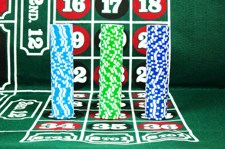 Stack of chips on roulette tableの写真素材