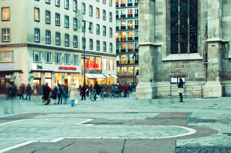 Tourists and locals walking at Stephansplatz of Vienna, Austria. Stephansplatz is the most popular square in the cityのeditorial素材