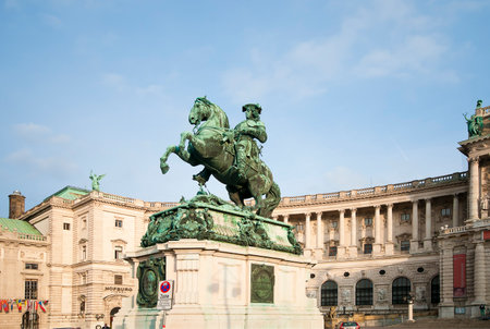 Monument of the Prinz Eugen on Heldenplatz in Hofburg near to the Austrian national library. Vienna, Austria.のeditorial素材