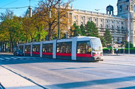Modern tram  in Vienna, Austria. Vienna Tram network is among largest in the world.のeditorial素材