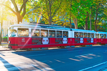 Old tram  in Vienna, Austria. Vienna Tram network is among largest in the world.のeditorial素材