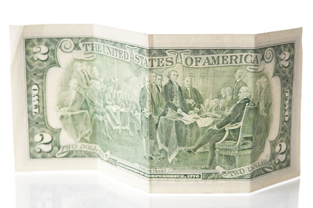 Old two dollars bill closeup