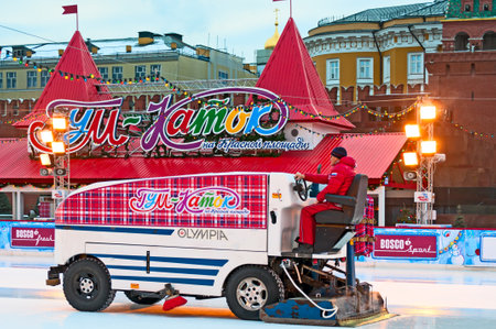 Car polish ice on GUM Skating rink at Red Squareのeditorial素材