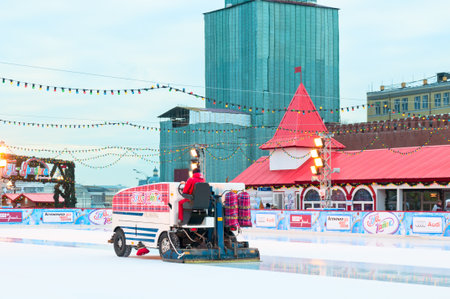 Car polish ice on GUM Skating rink at Red Squareのeditorial素材