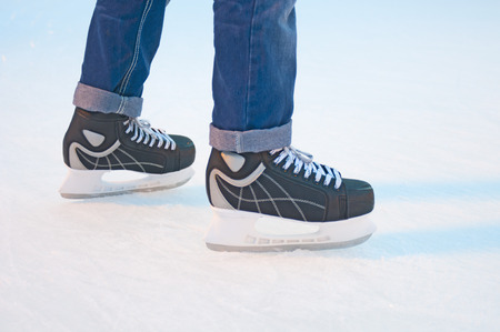 Man legs in ice skatesの写真素材