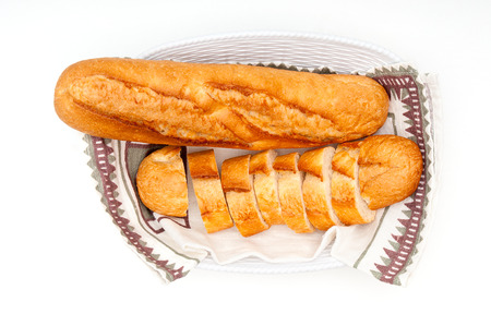 Crusty buns in basket closeupの写真素材