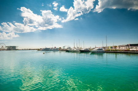 VALENCIA; SPAIN - JULY 14; 2015: Luxury boats in Valencia marinaのeditorial素材