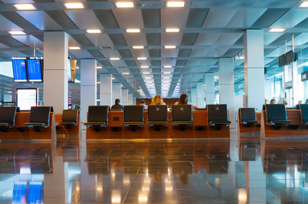 ZURICH, SWITZERLAND - JULY 29, 2015: Transit hall in Zurich Airport, Switzerlandのeditorial素材