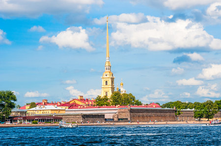 ST. PETERSBURG, RUSSIA - JULY 26, 2015: Peter and Paul Fortress across the Neva river in St. Petersburg, Russiaのeditorial素材