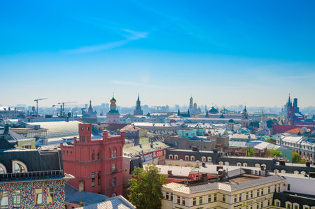 MOSCOW, RUSSIA - OCTOBER 06, 2015: View of the Moscow from observation deck on the building of the Central Children's Store, Moscow , Russiaのeditorial素材