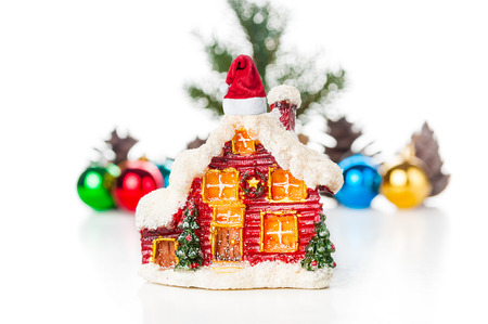 Christmas decoration, Santa Claus christmas house isolated on white backgroundの写真素材