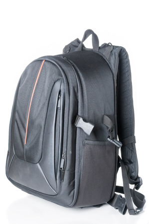 Camera backpack on white backgroundの写真素材