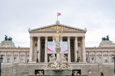 Austrian Parliament and Athena monument in Vienna, Austriaの写真素材