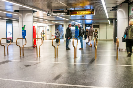Ticket machines at metro station Stephansplatz in Vienna, Austriaのeditorial素材
