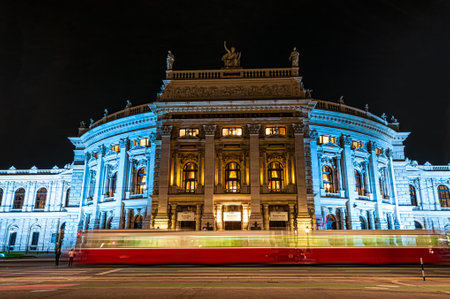VIENNA, AUSTRIA - APRIL 23, 2016: The Burgtheater (Imperial Court Theater) at nightのeditorial素材