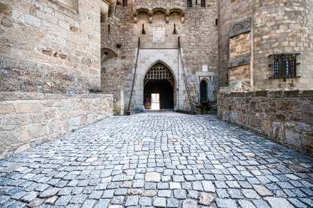 Stone bridge in medieval Kreuzenstein castle in Leobendorf village near Vienna, Austriaのeditorial素材