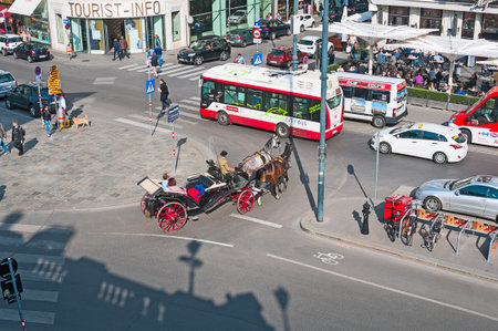 VIENNA, AUSTRIA - APRIL 24, 2016: View on Vienna street in old town from Albertina museumのeditorial素材