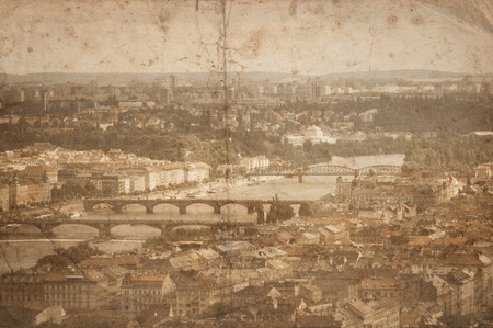 Old vintage picture with Prague town, Czech republicの写真素材