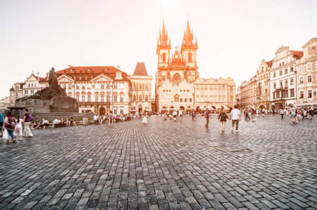 PRAGUE, CZECH REPUBLIC - JUNE 22, 2016: Old Town Square(Staromestske Namesti) and Tyn Cathedral of the Virgin Maryのeditorial素材