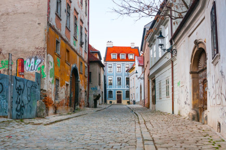 BRATISLAVA, SLOVAKIA - DECEMBER 16, 2016: Paving street in old townのeditorial素材