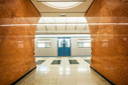 Moving train at undergroundのeditorial素材