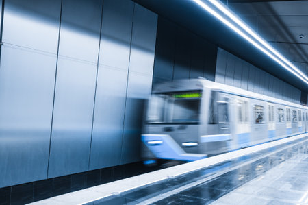 Arriving subway train at metro stationのeditorial素材