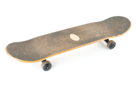 Used skateboard isolated on white backgroundの写真素材