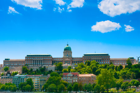 BUDAPEST, HUNGARY- JUNE 05, 2017: View on Buda Castle Royal Palace in sunny dayのeditorial素材
